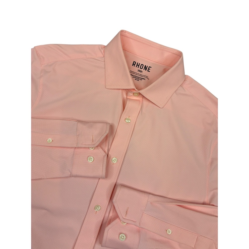 Rhone Commuter Shirt Men Medium Pink Athletic Fit Italian Fabric Micro Check